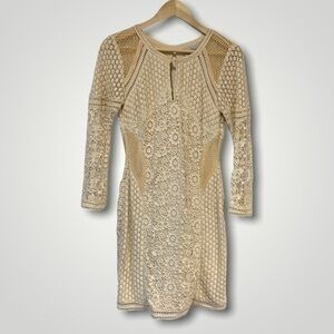 Madison Marcus mesh and daisy lace bodycon dress in cream